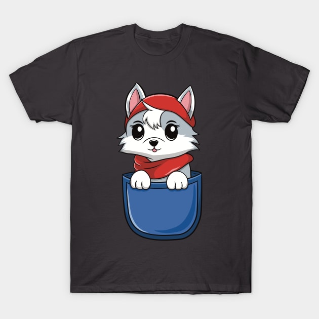 Dog In Pocket Funny Puppy , Husky T-Shirt by micho2591